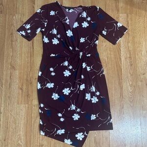 Banana Republic Floral Wrap Dress in Burgundy and White